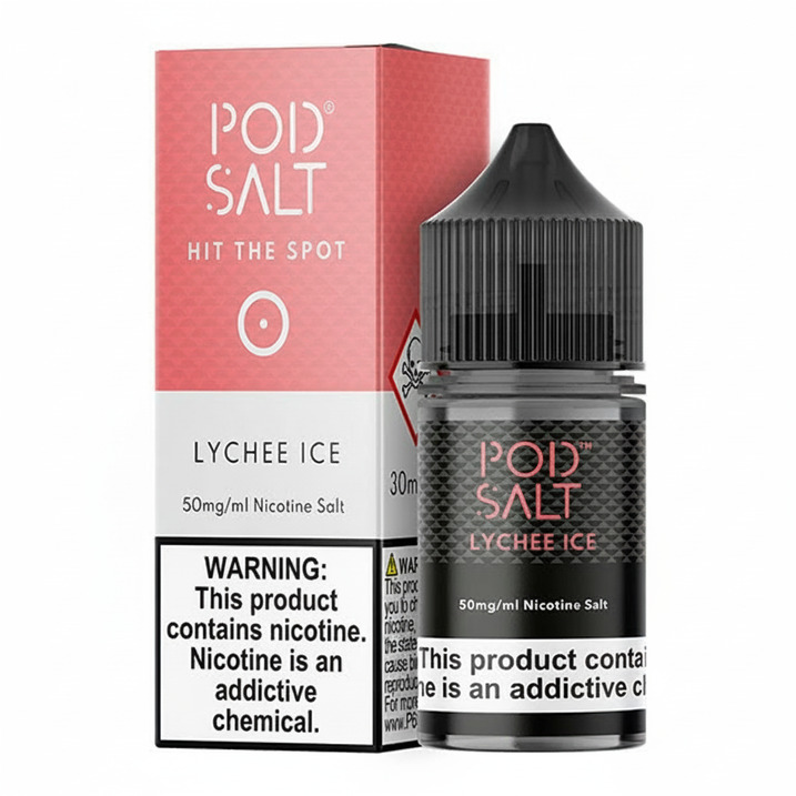 Pod_Salt_Core_Range_30ml_Box_and_Bottle_50mg_Mockup_Lychee_Ice_1512x Pod Salt Lychee ICE Salt Nicotine